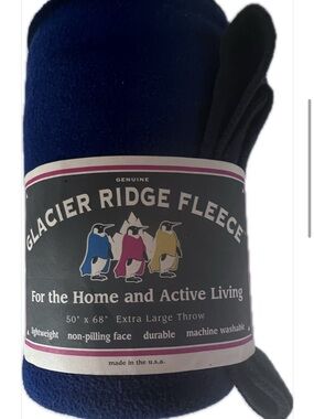 GLACIER RIDGE FLEECE Navy Fleece Throw Blanket 50” x  68” NWT